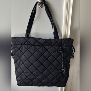 Michael Kors Black Quilted Tote with Patent Trim